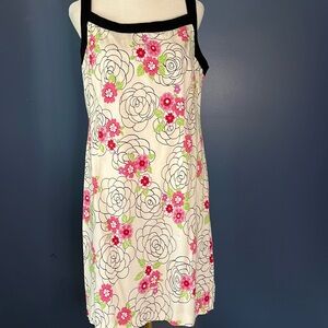 DBY Ltd. Retro sundress, white pink lime floral black straps cotton/spandex, Mod